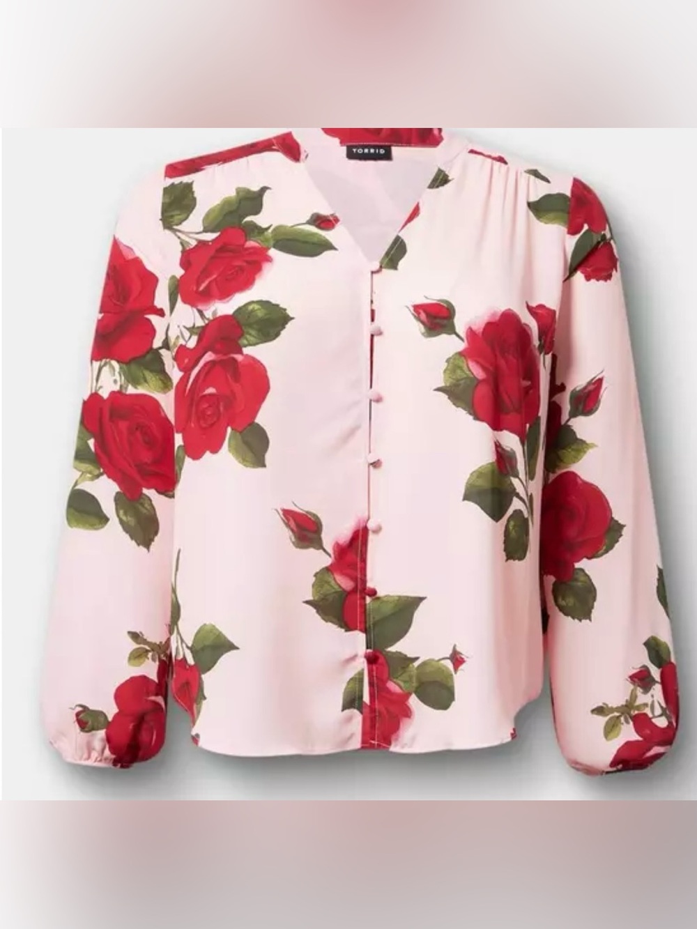 NWT Torrid Plus Size Georgette Pink Button‎ Up Blouse w/Red Rose Floral Print-3X